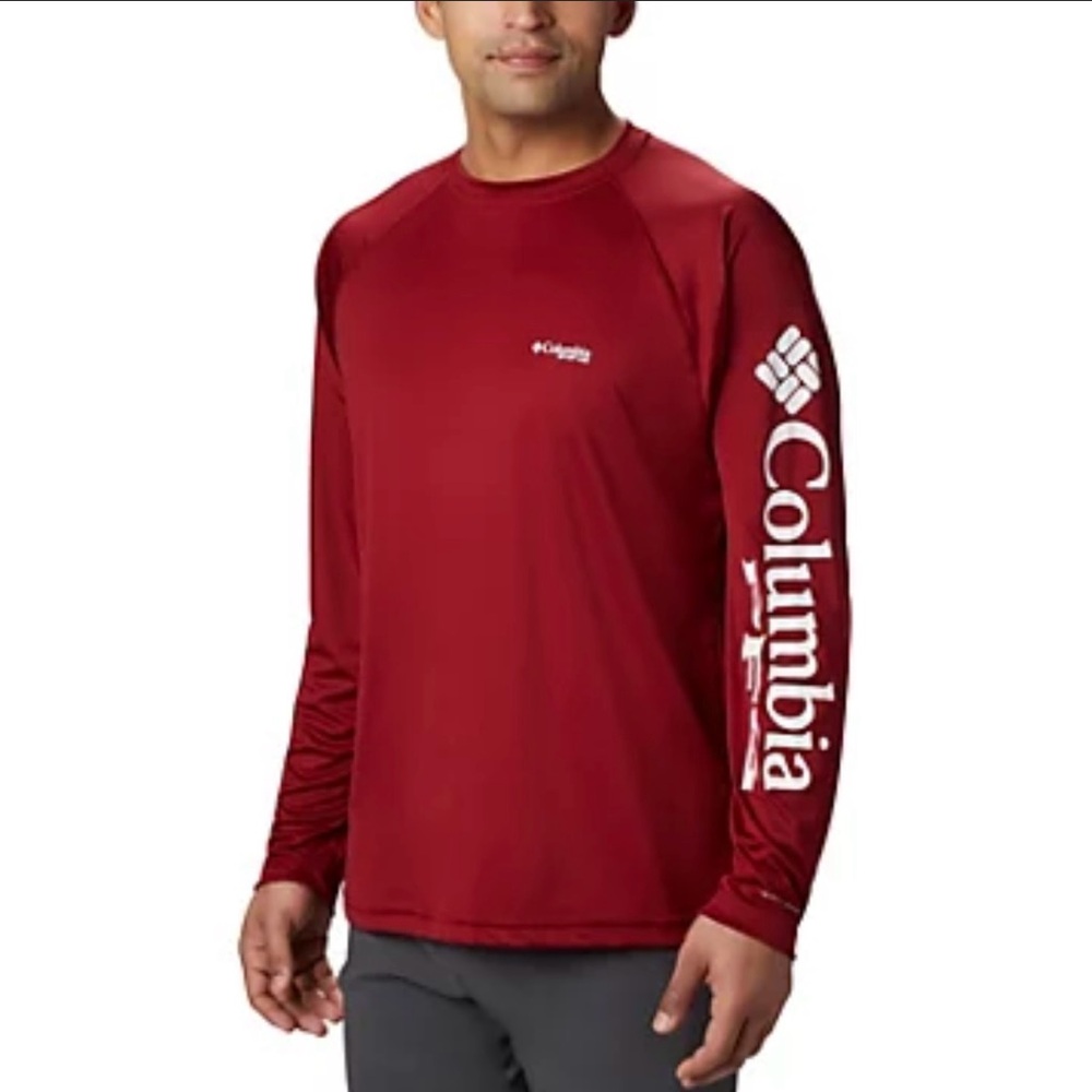 Columbia Red Long Sleeve PFG Terminal Tackle Shirt Fishing Outdoors Hiking